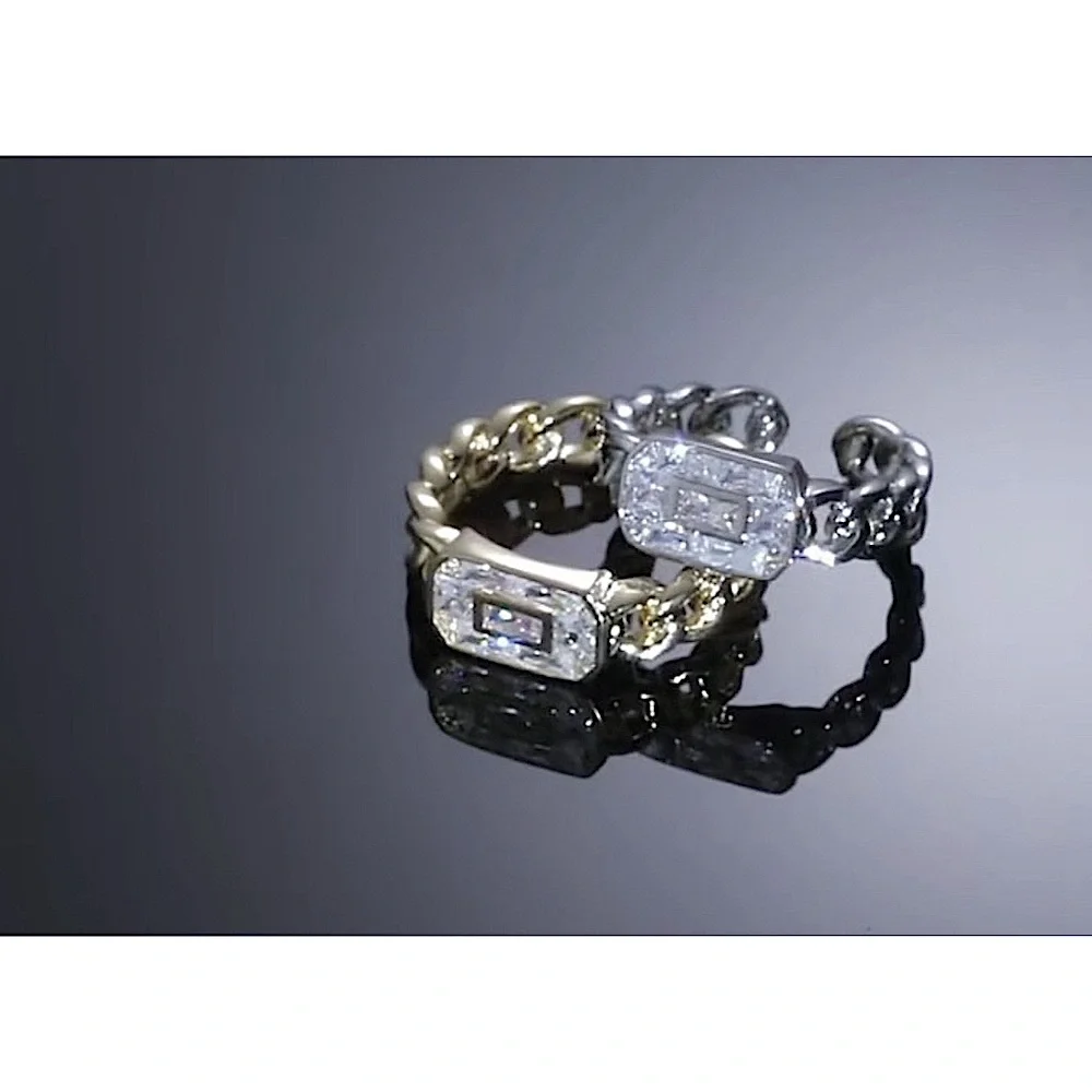 Unisex 14k Gold Filled Chain Rectangle Simulated‎ Diamond Ring, Adjustable NEW